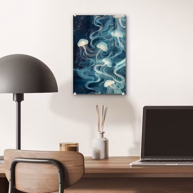 Glas schilderij - Kwallen - Zee - Wit - Golven — 7