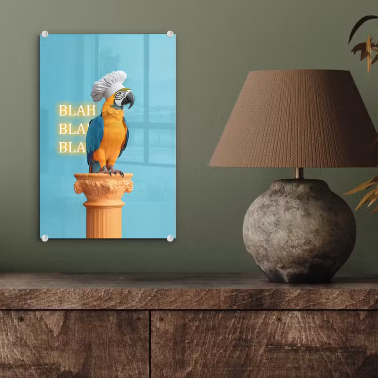 Glas schilderij - Papegaai - Koksmuts - Quote - Neon — 4
