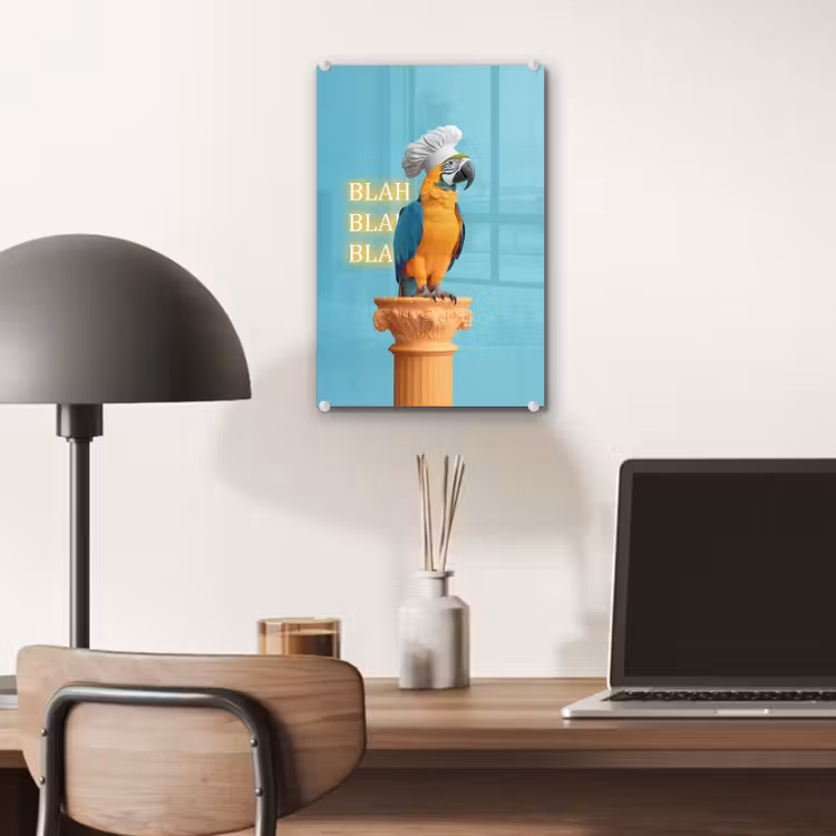 Glas schilderij - Papegaai - Koksmuts - Quote - Neon — 7