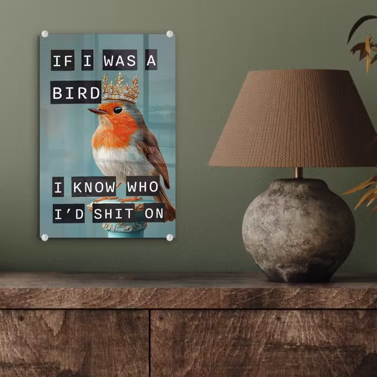 Glas schilderij - Roodborstje - Vogel - Blauw - Decoratie — 4