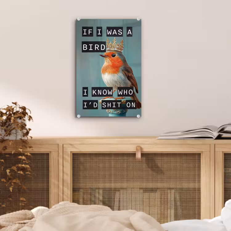 Glas schilderij - Roodborstje - Vogel - Blauw - Decoratie — 5