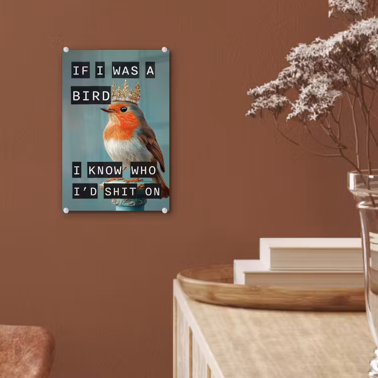 Glas schilderij - Roodborstje - Vogel - Blauw - Decoratie — 6