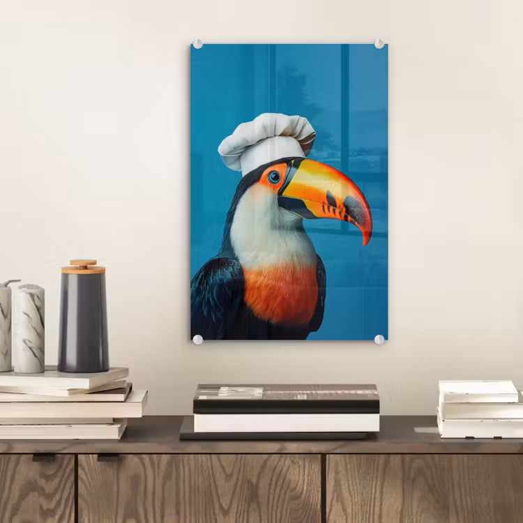 Glas schilderij - Toekan - Papegaai - Vogel - Koksmuts — 2