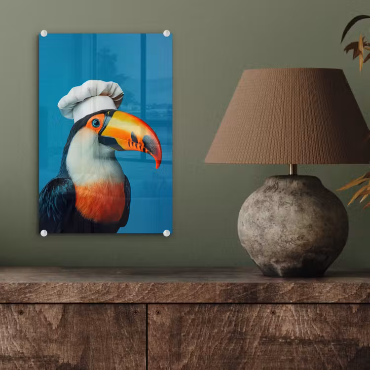Glas schilderij - Toekan - Papegaai - Vogel - Koksmuts — 4