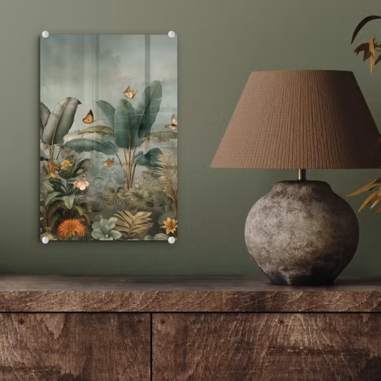 Glas schilderij - Tropisch bladerdek - Vlinders - groen - Bruin — 4