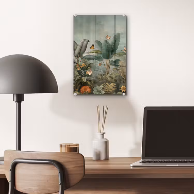 Glas schilderij - Tropisch bladerdek - Vlinders - groen - Bruin — 7