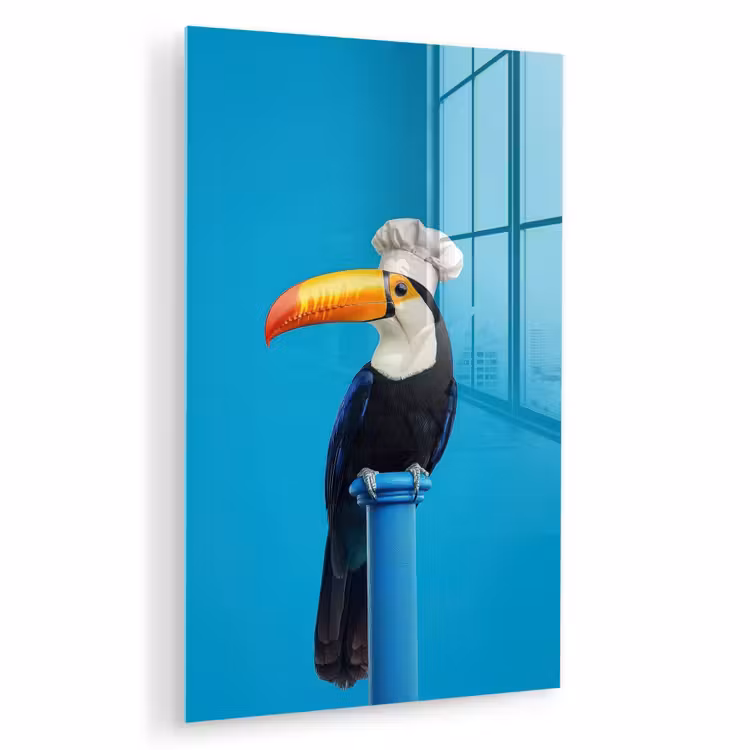 Glas schilderij - Tucan - Sokkel - Vogel - Koksmuts — 1
