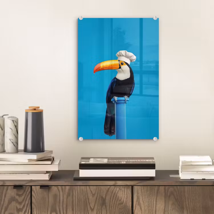 Glas schilderij - Tucan - Sokkel - Vogel - Koksmuts — 2