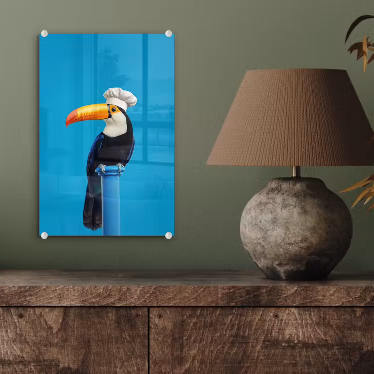 Glas schilderij - Tucan - Sokkel - Vogel - Koksmuts — 4