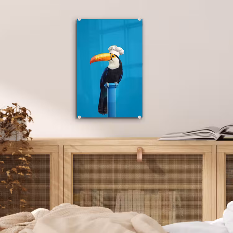 Glas schilderij - Tucan - Sokkel - Vogel - Koksmuts — 5