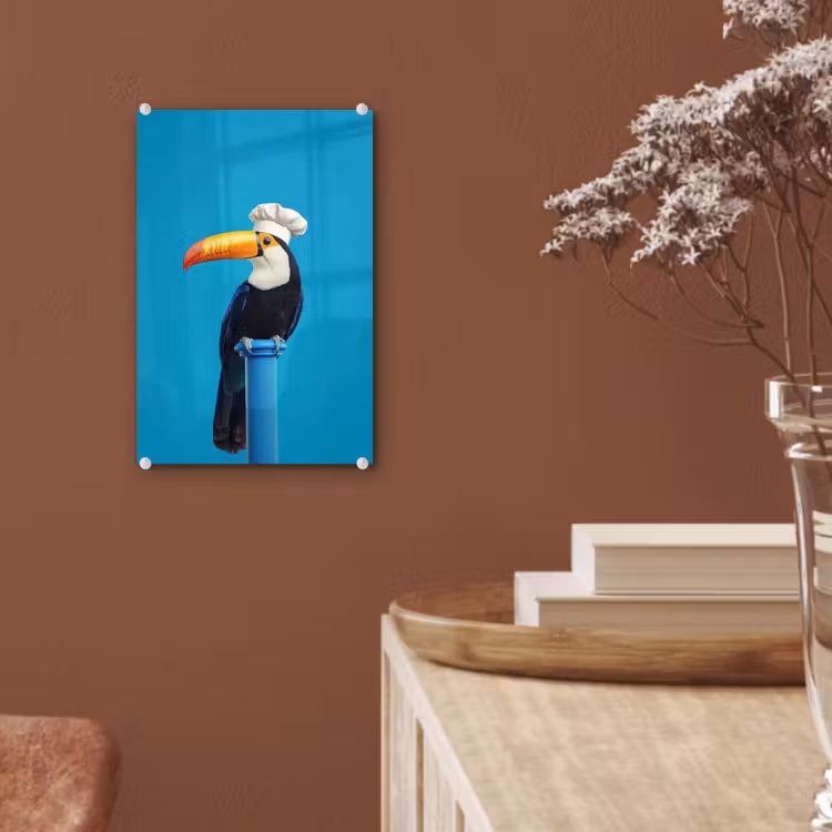 Glas schilderij - Tucan - Sokkel - Vogel - Koksmuts — 6