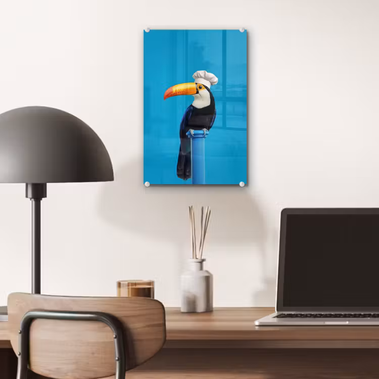Glas schilderij - Tucan - Sokkel - Vogel - Koksmuts — 7