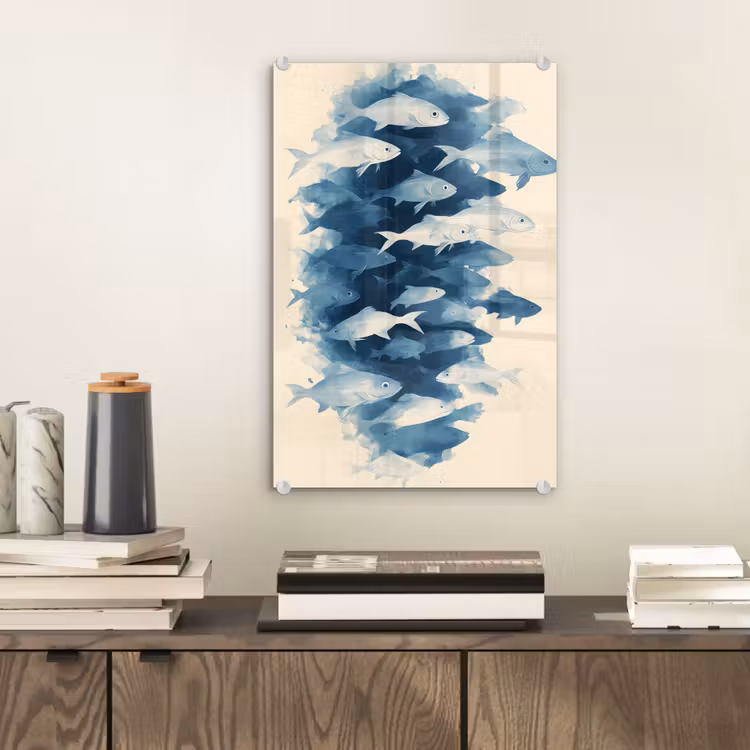 Glas schilderij - Vissen - Minimalistisch - Blauw — 2