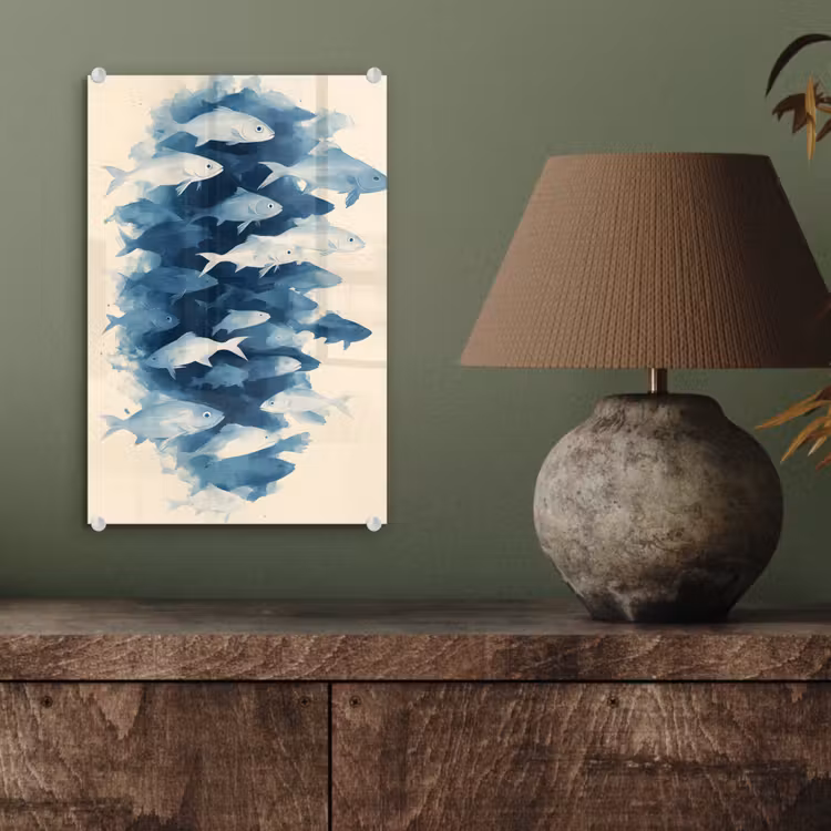 Glas schilderij - Vissen - Minimalistisch - Blauw — 4