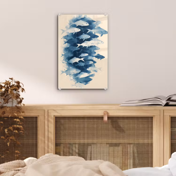 Glas schilderij - Vissen - Minimalistisch - Blauw — 5
