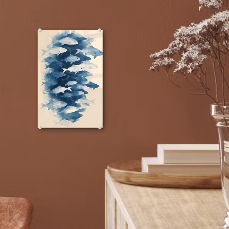 Glas schilderij - Vissen - Minimalistisch - Blauw — 6