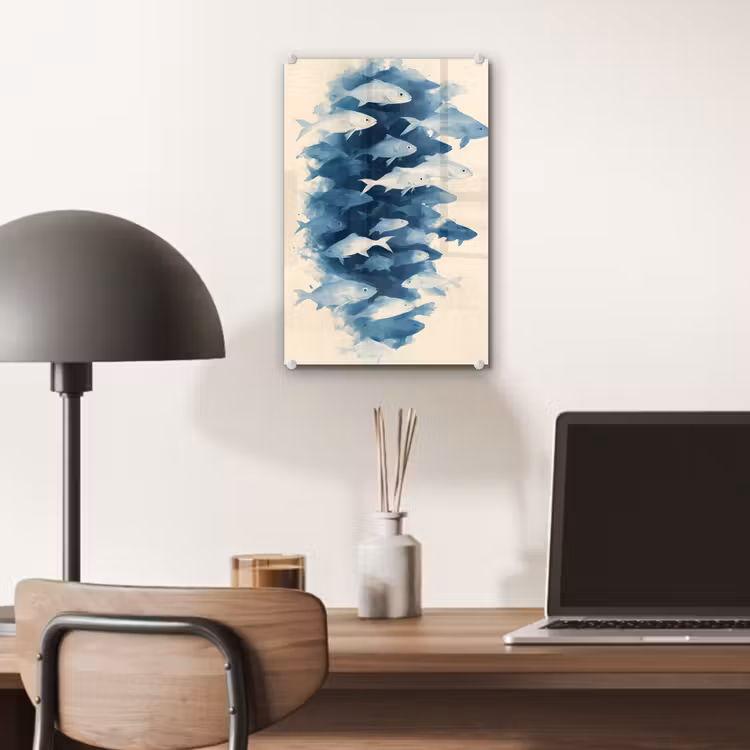 Glas schilderij - Vissen - Minimalistisch - Blauw — 7