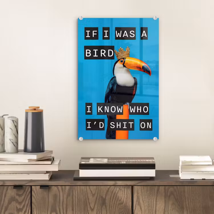 Glas schilderij - Vogel - Toekan - Blauw - Quotes — 2