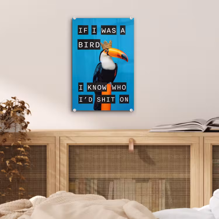 Glas schilderij - Vogel - Toekan - Blauw - Quotes — 5