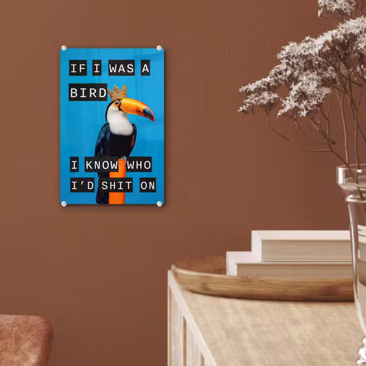 Glas schilderij - Vogel - Toekan - Blauw - Quotes — 6