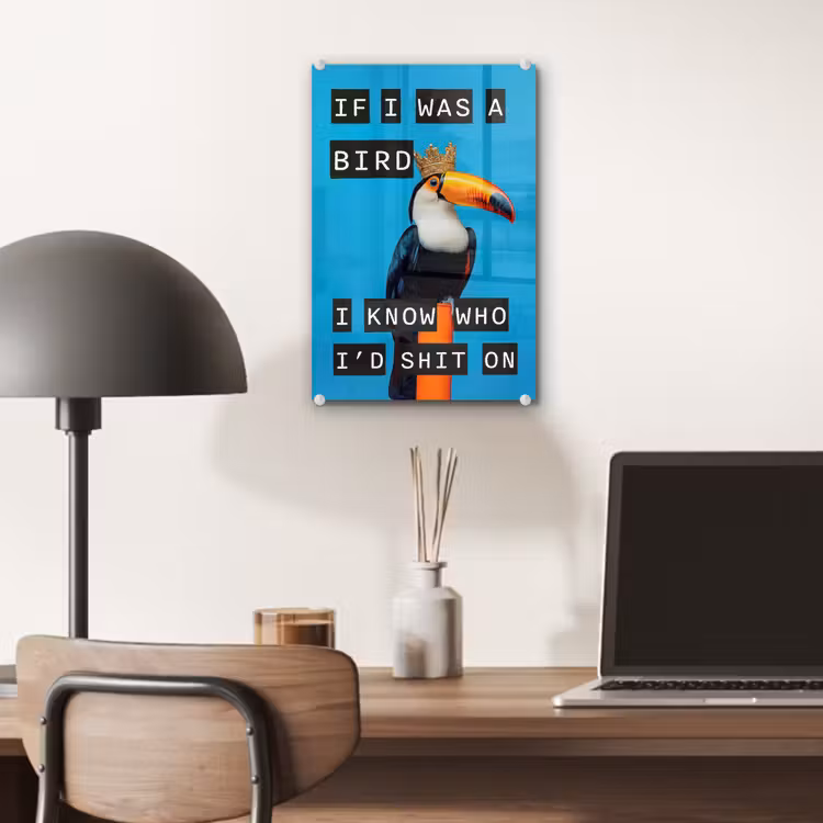 Glas schilderij - Vogel - Toekan - Blauw - Quotes — 7