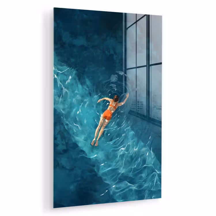 Glas schilderij - Vrouw - Water - Bikini - Oranje — 1