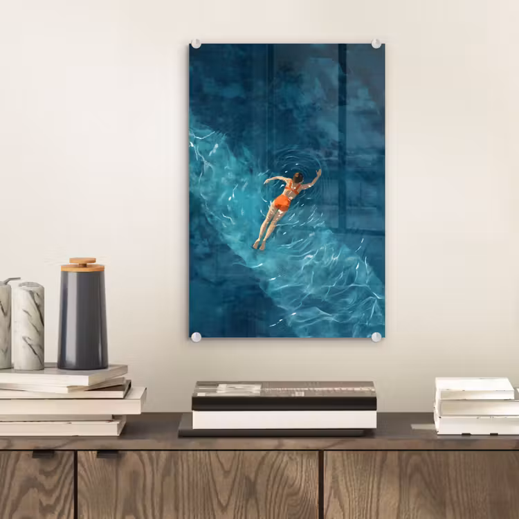 Glas schilderij - Vrouw - Water - Bikini - Oranje — 2