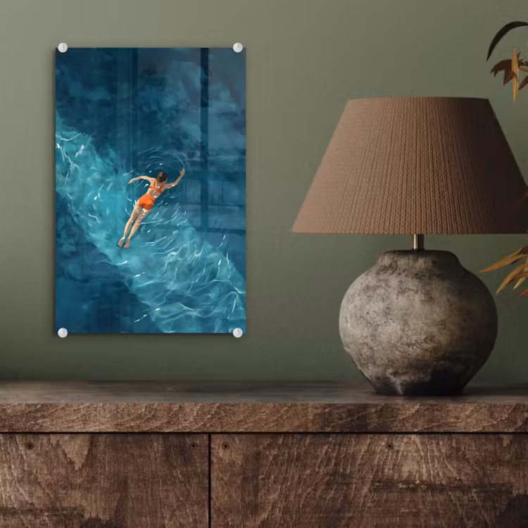 Glas schilderij - Vrouw - Water - Bikini - Oranje — 4
