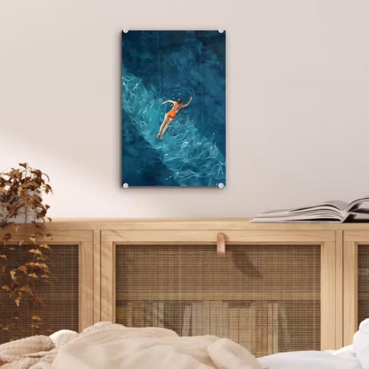 Glas schilderij - Vrouw - Water - Bikini - Oranje — 5