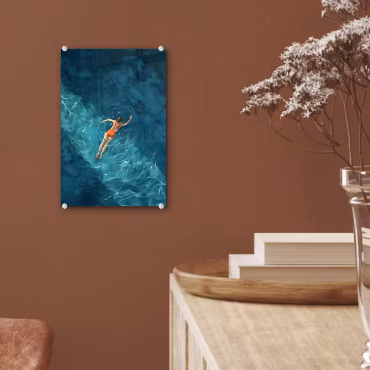 Glas schilderij - Vrouw - Water - Bikini - Oranje — 6