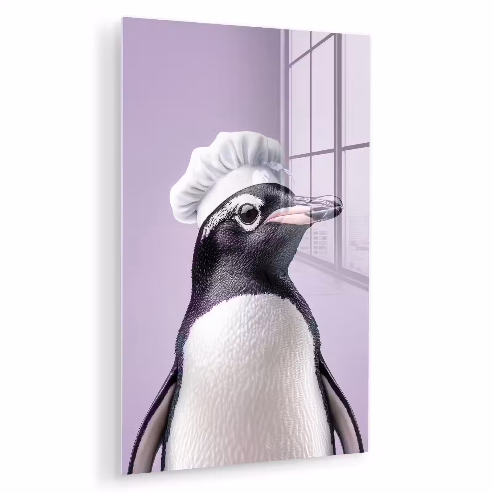 Glas schilderij - Pinguïn - Koksmuts - Lief - Paars — 1
