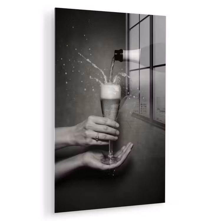 Glas schilderij - Champagnefles - Glas - Minimalistisch - Spetters — 1