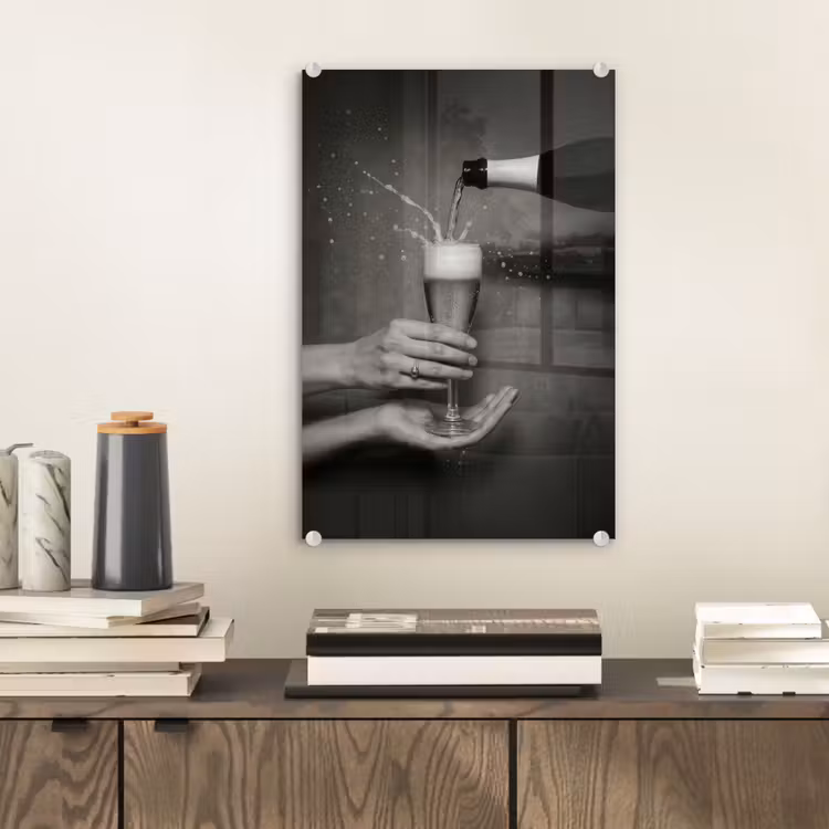 Glas schilderij - Champagnefles - Glas - Minimalistisch - Spetters — 2