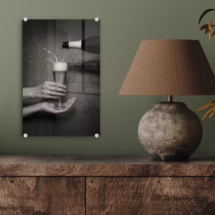 Glas schilderij - Champagnefles - Glas - Minimalistisch - Spetters — 4