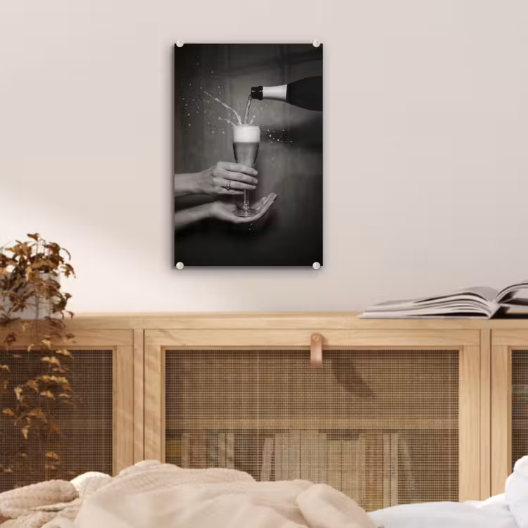 Glas schilderij - Champagnefles - Glas - Minimalistisch - Spetters — 5