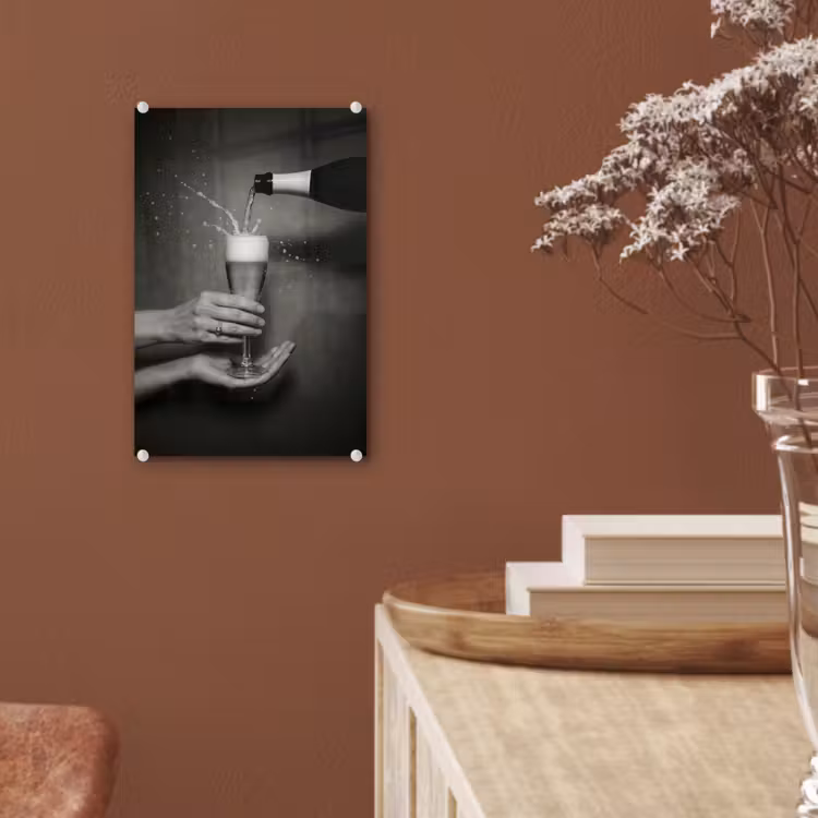 Glas schilderij - Champagnefles - Glas - Minimalistisch - Spetters — 6