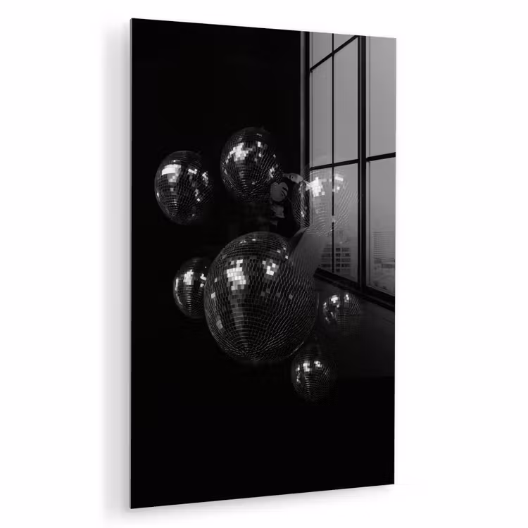 Glas schilderij - Discoballen - Minimalistisch - Zwart — 1