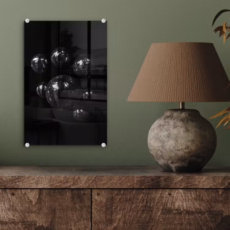 Glas schilderij - Discoballen - Minimalistisch - Zwart — 4