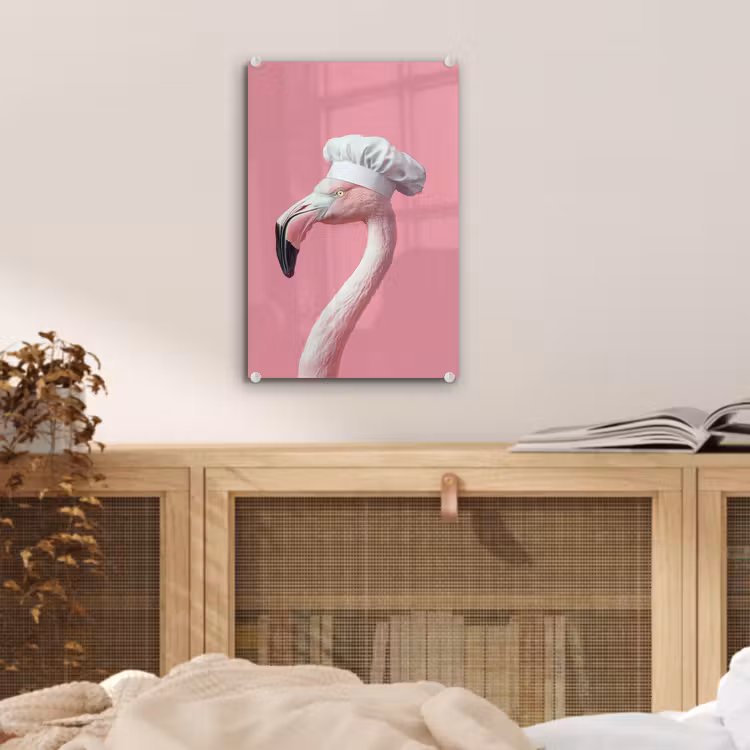 Glas schilderij - Flamingo - Roze - Koksmuts - Vogel — 5