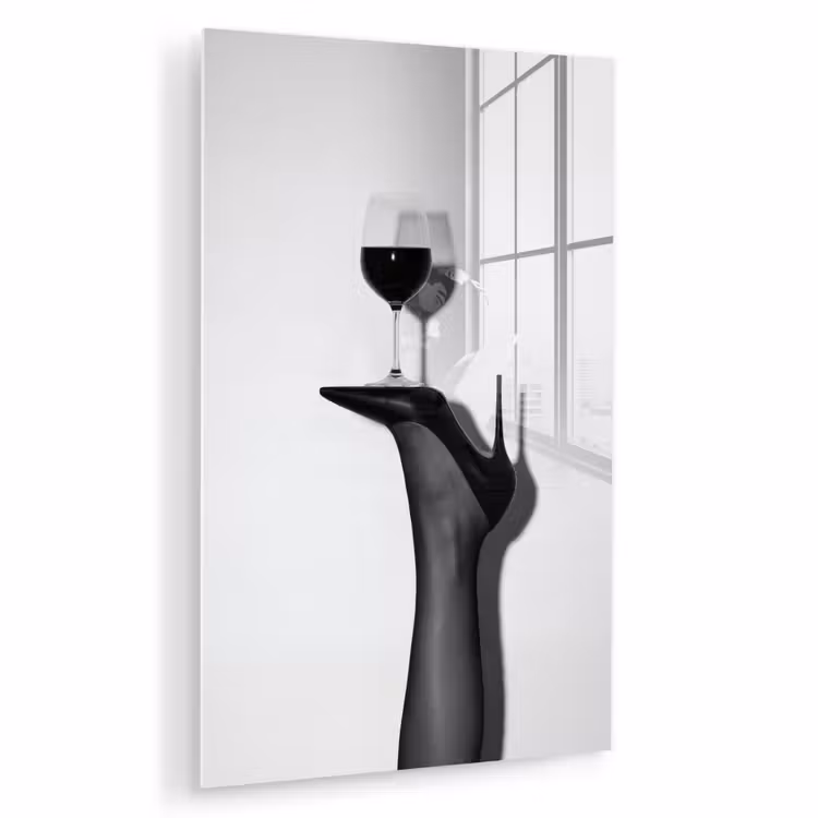 Glas schilderij - Hak - Wijn - Minimalistisch - Zwart — 1