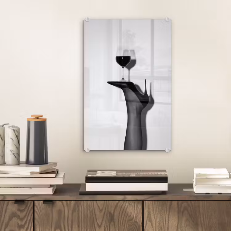 Glas schilderij - Hak - Wijn - Minimalistisch - Zwart — 2
