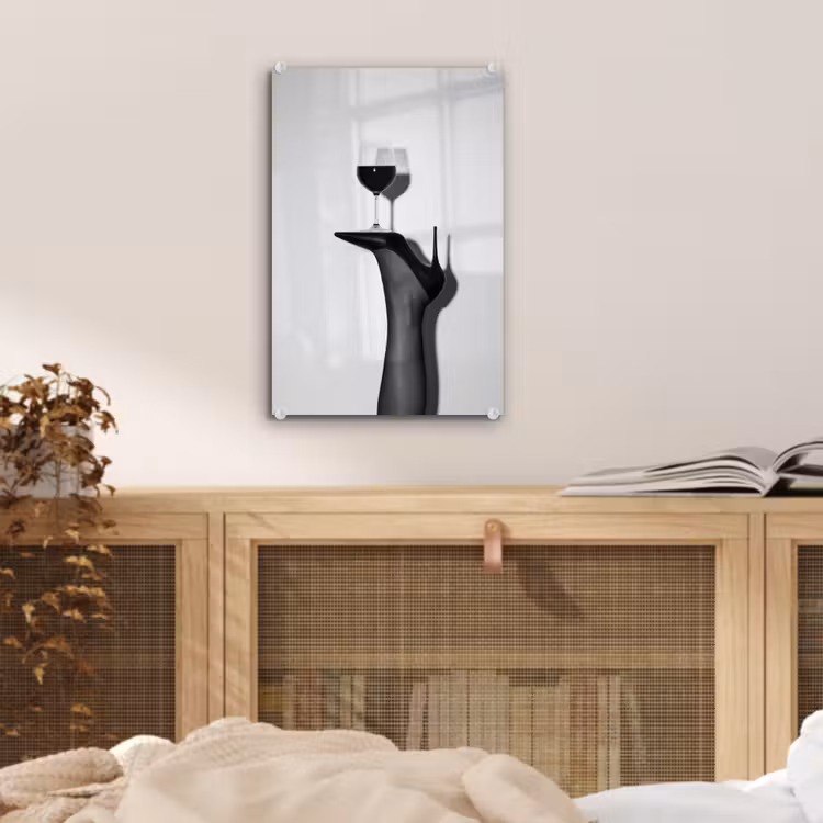 Glas schilderij - Hak - Wijn - Minimalistisch - Zwart — 5
