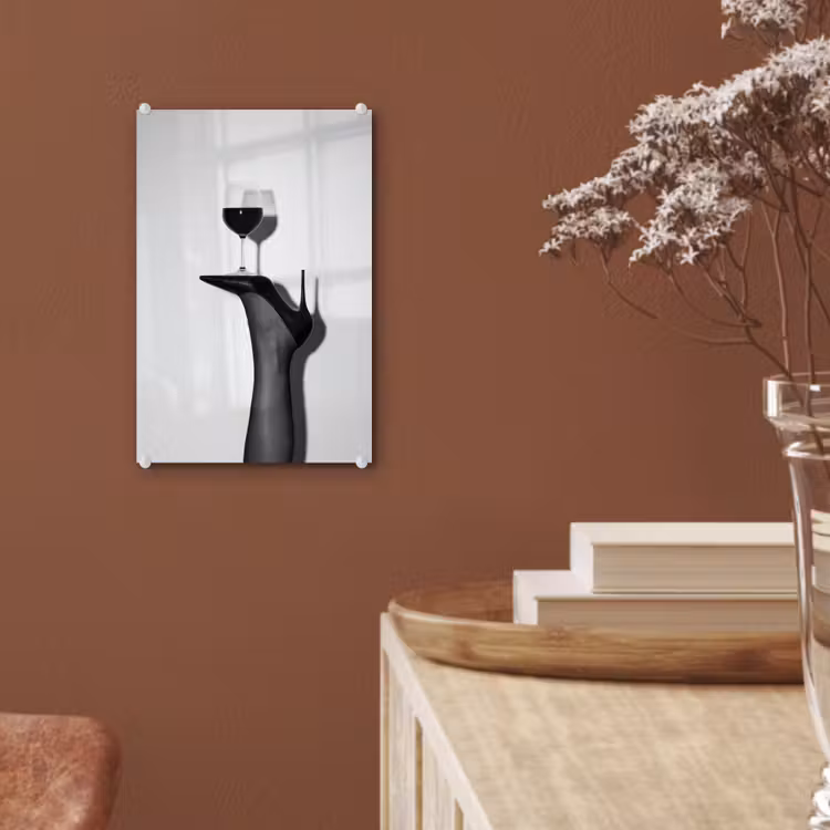 Glas schilderij - Hak - Wijn - Minimalistisch - Zwart — 6