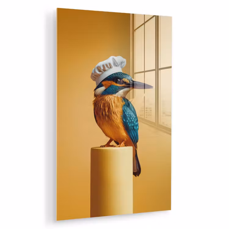Glas schilderij - Ijsvogel - Pilaar - Koksmuts - Vogel — 1