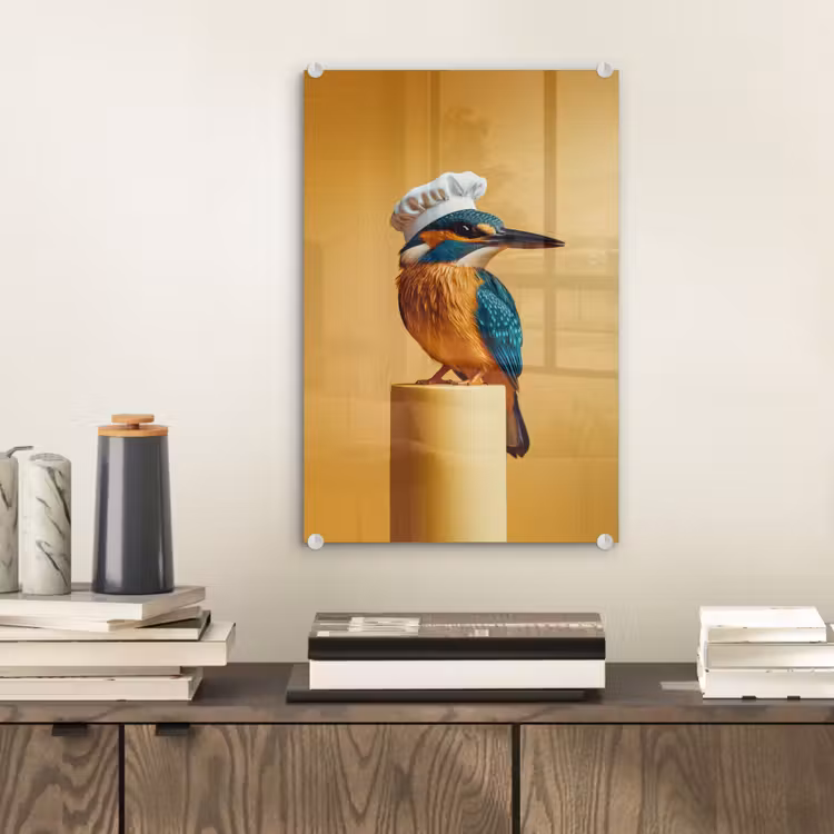 Glas schilderij - Ijsvogel - Pilaar - Koksmuts - Vogel — 2