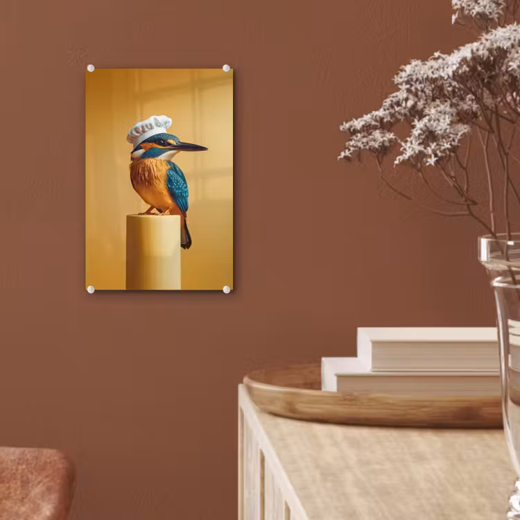 Glas schilderij - Ijsvogel - Pilaar - Koksmuts - Vogel — 6