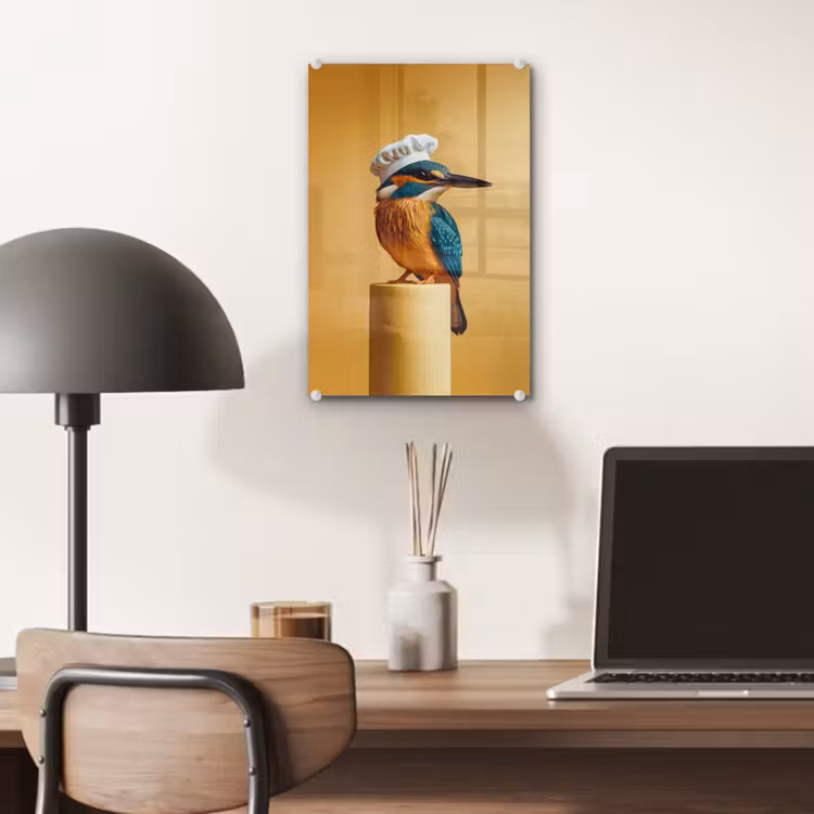 Glas schilderij - Ijsvogel - Pilaar - Koksmuts - Vogel — 7