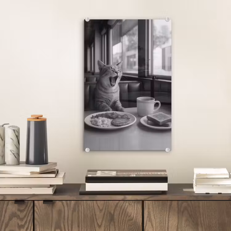 Glas schilderij - Kat - Koffie - Brood - Zwart — 2