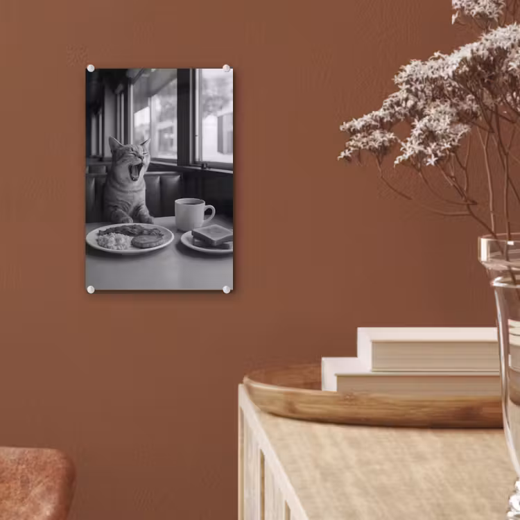 Glas schilderij - Kat - Koffie - Brood - Zwart — 6