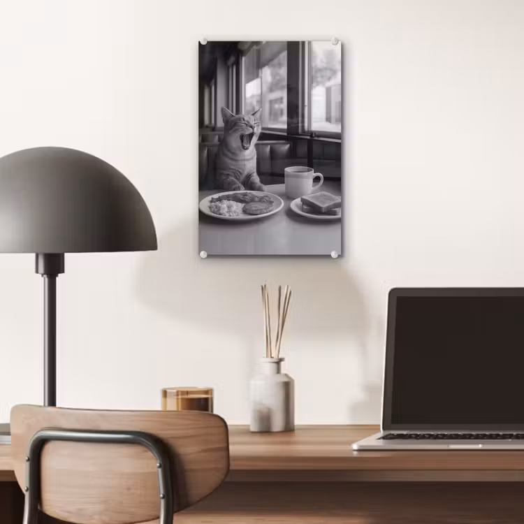 Glas schilderij - Kat - Koffie - Brood - Zwart — 7